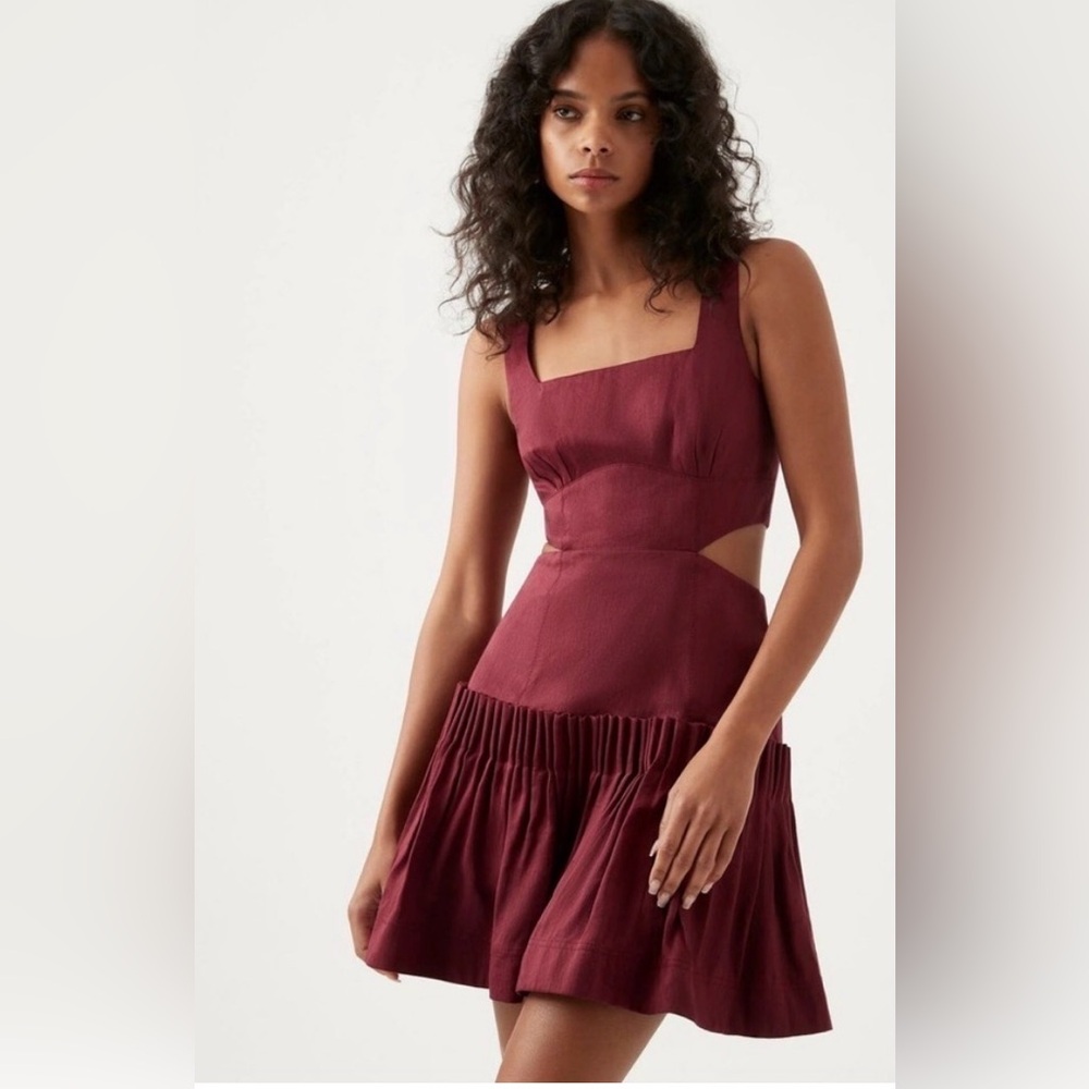 Aje Burgundy Sleeveless Cutout Midi Dress